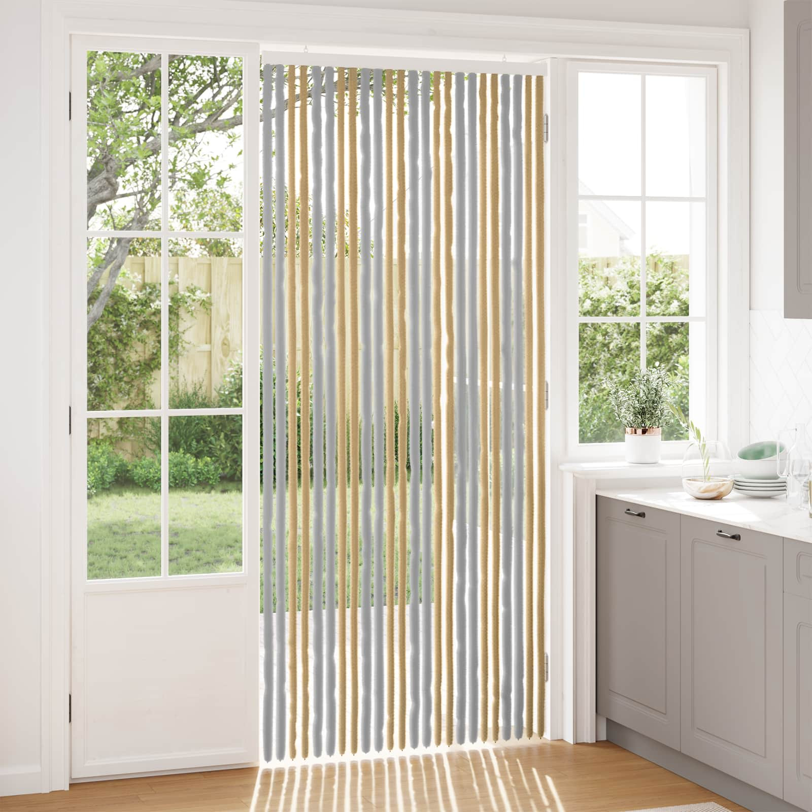 vidaXL Insektenschutzvorhang Chenille Grau und Beige 100 x 230 cm