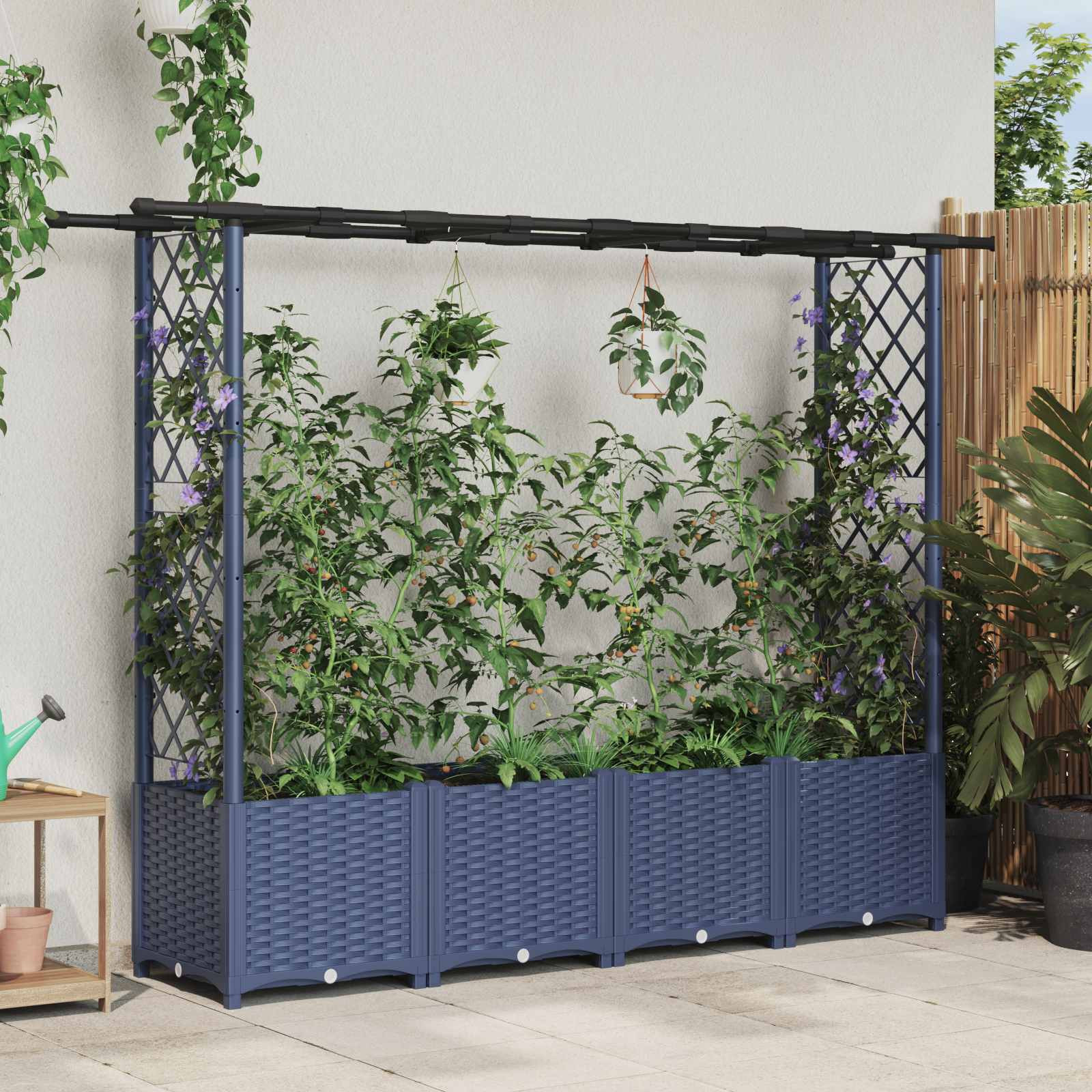 vidaXL Hochbeet mit Rankgitter und Dach Grau 203 x 40 x 136 cm PP