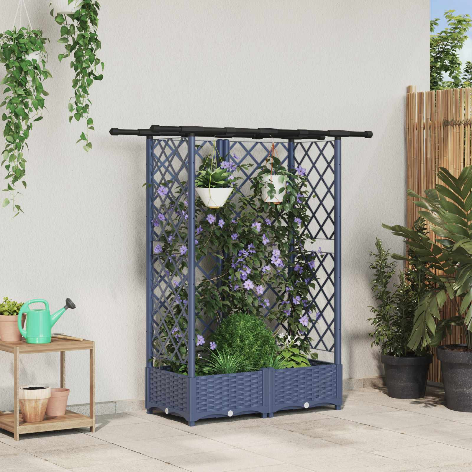 vidaXL Hochbeet mit Rankgitter und Dach Grau 124 x 40 x 121 cm PP