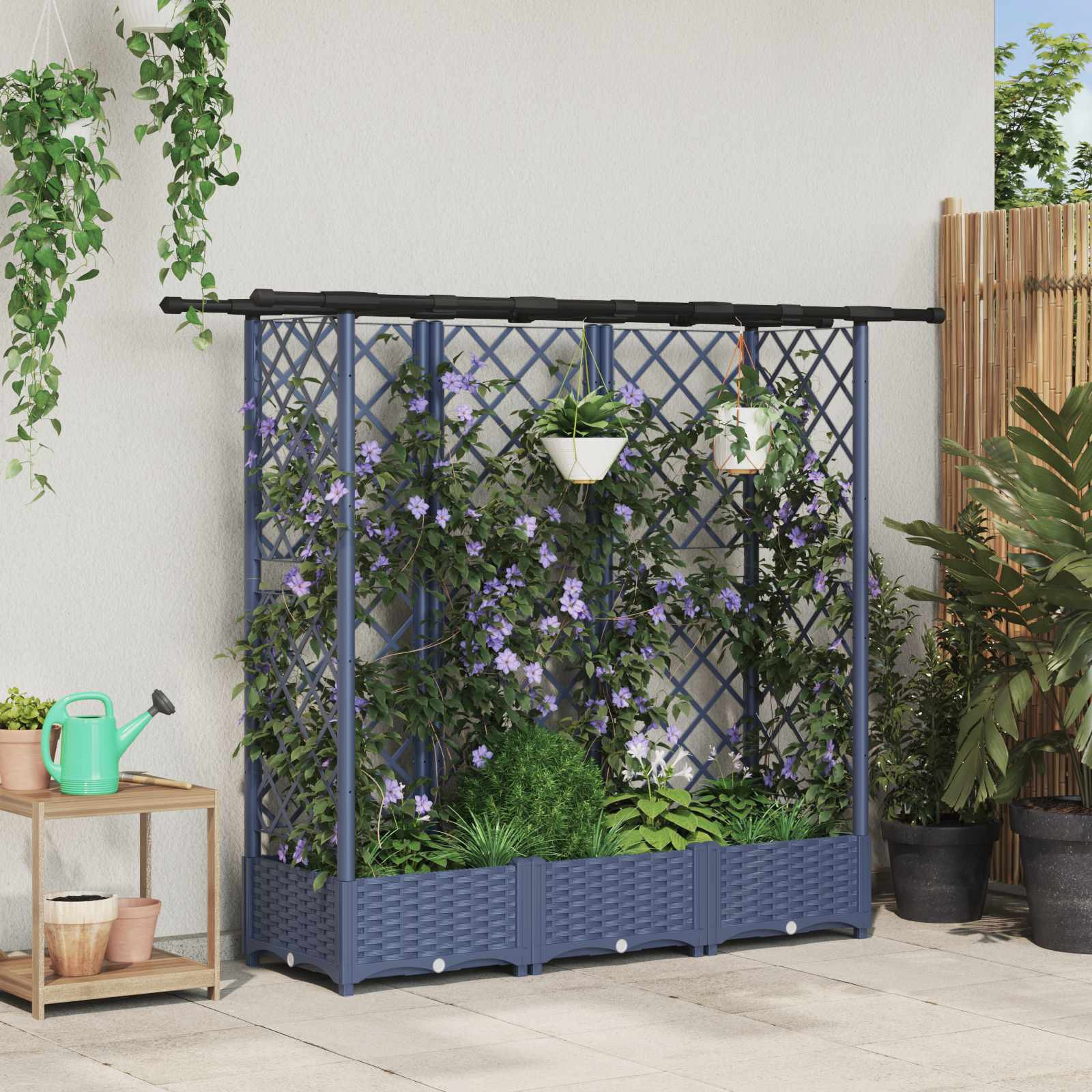 vidaXL Hochbeet mit Rankgitter und Dach Grau 164 x 40 x 121 cm PP
