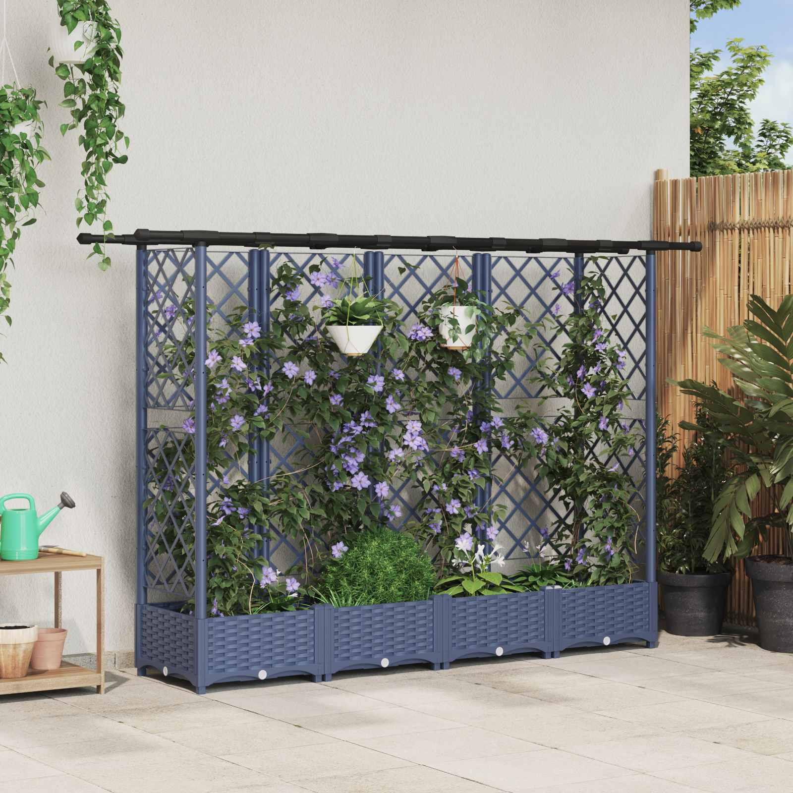 vidaXL Hochbeet mit Rankgitter und Dach Grau 202,5 x 40 x 121 cm PP