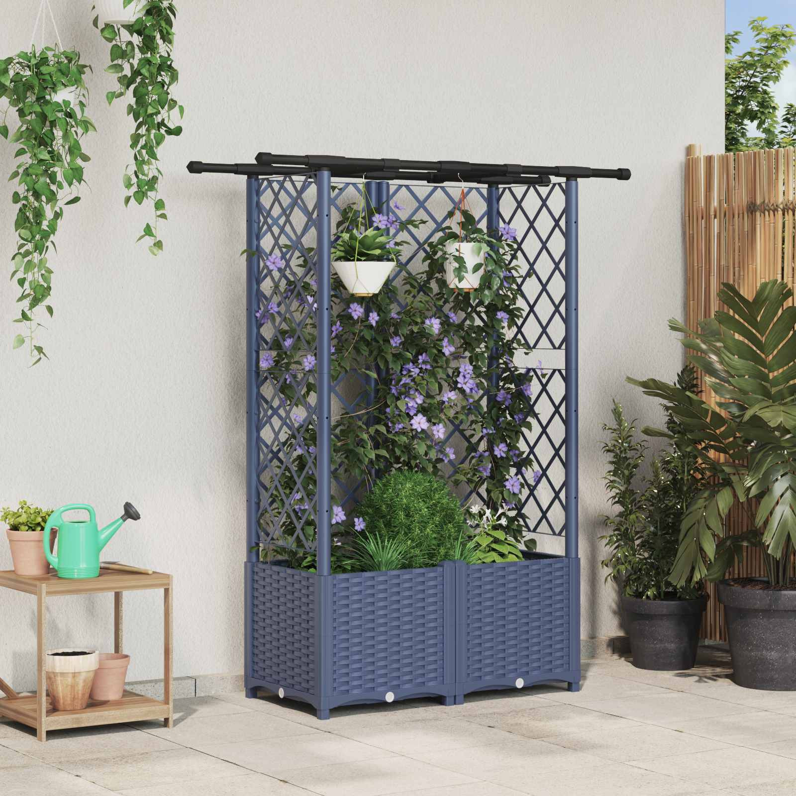 vidaXL Hochbeet mit Rankgitter und Dach Grau 124 x 40 x 136 cm PP