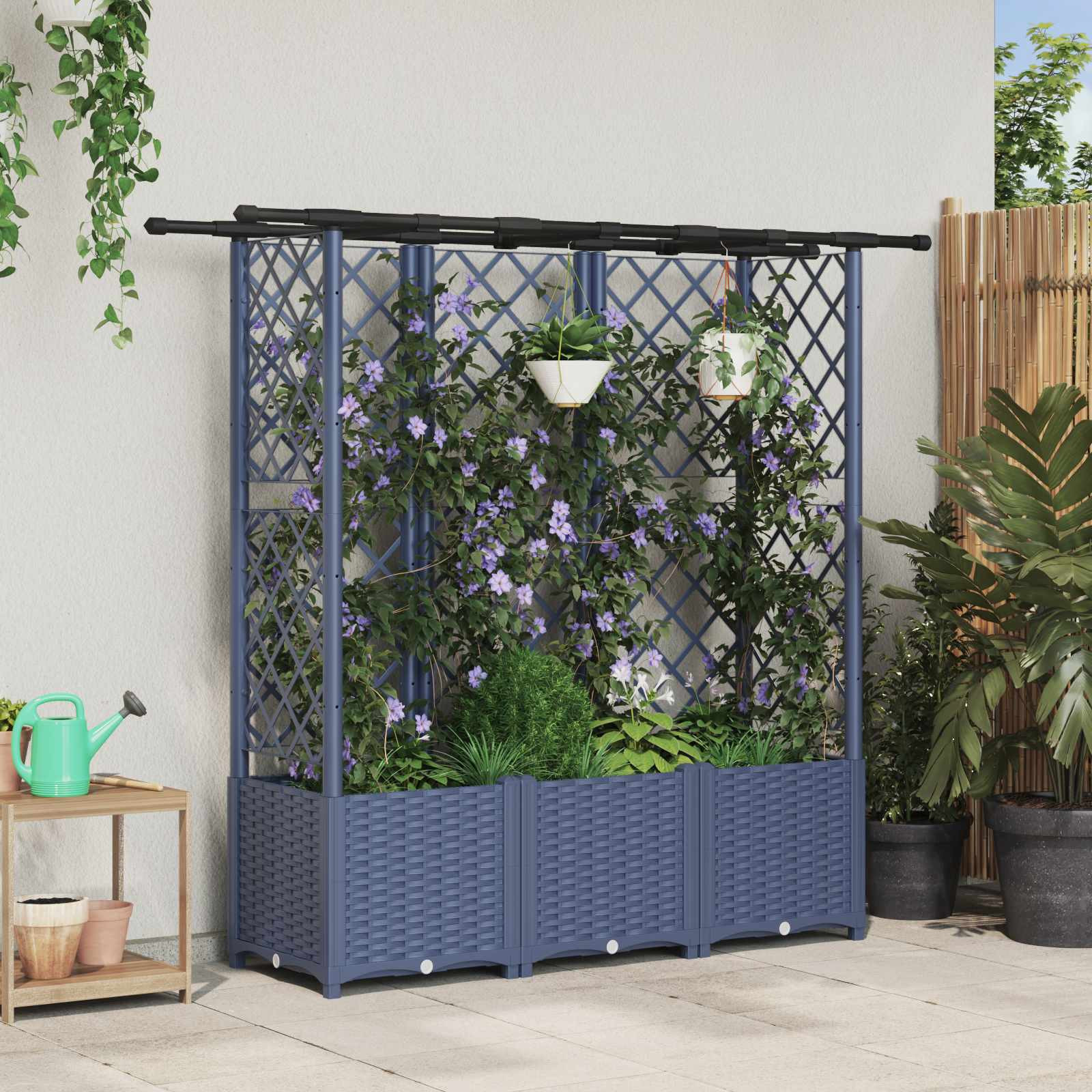 vidaXL Hochbeet mit Rankgitter und Dach Grau 163,5 x 40 x 136 cm PP
