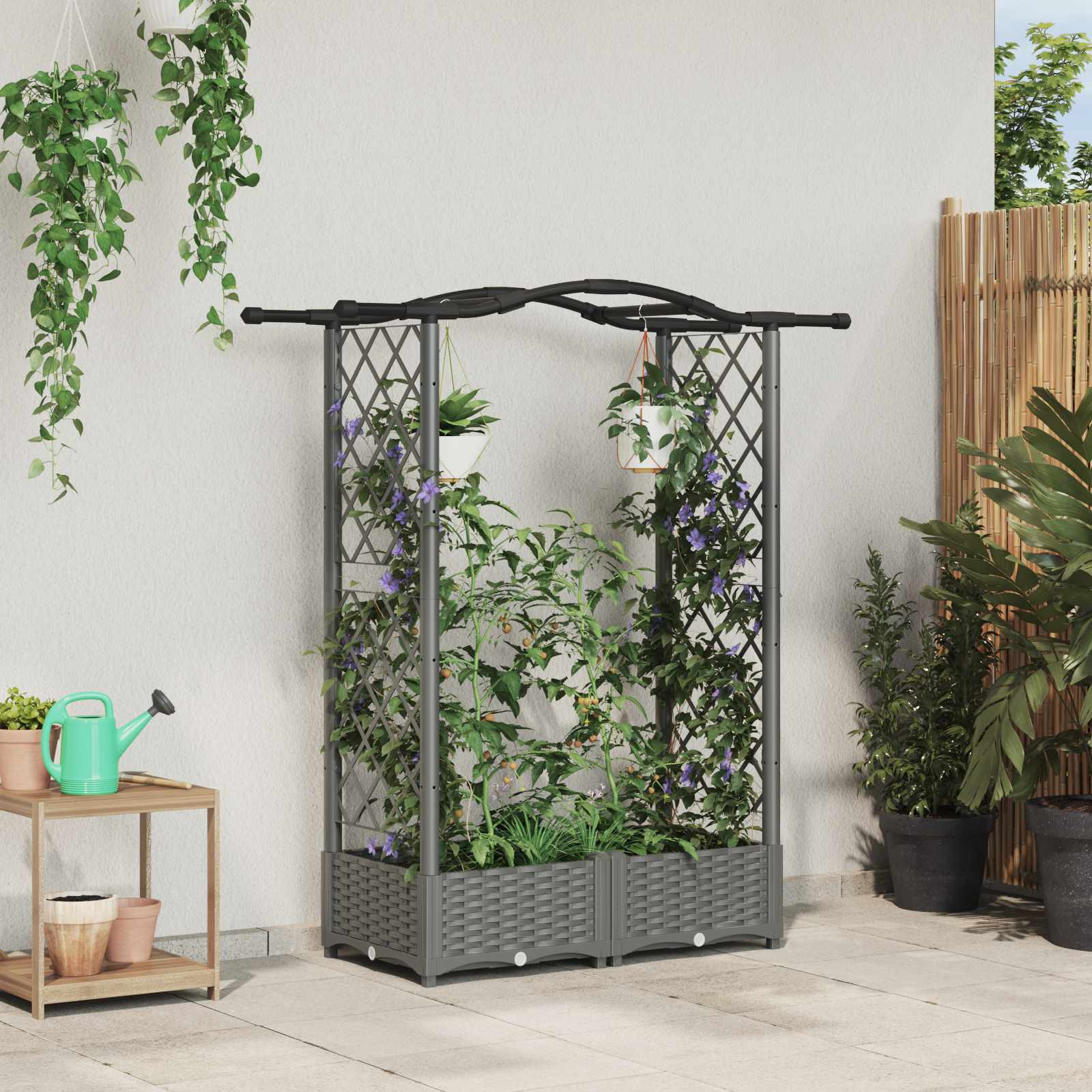 vidaXL Hochbeet mit Rankgitter und Dach Hellgrau 124 x 40 x 123 cm PP