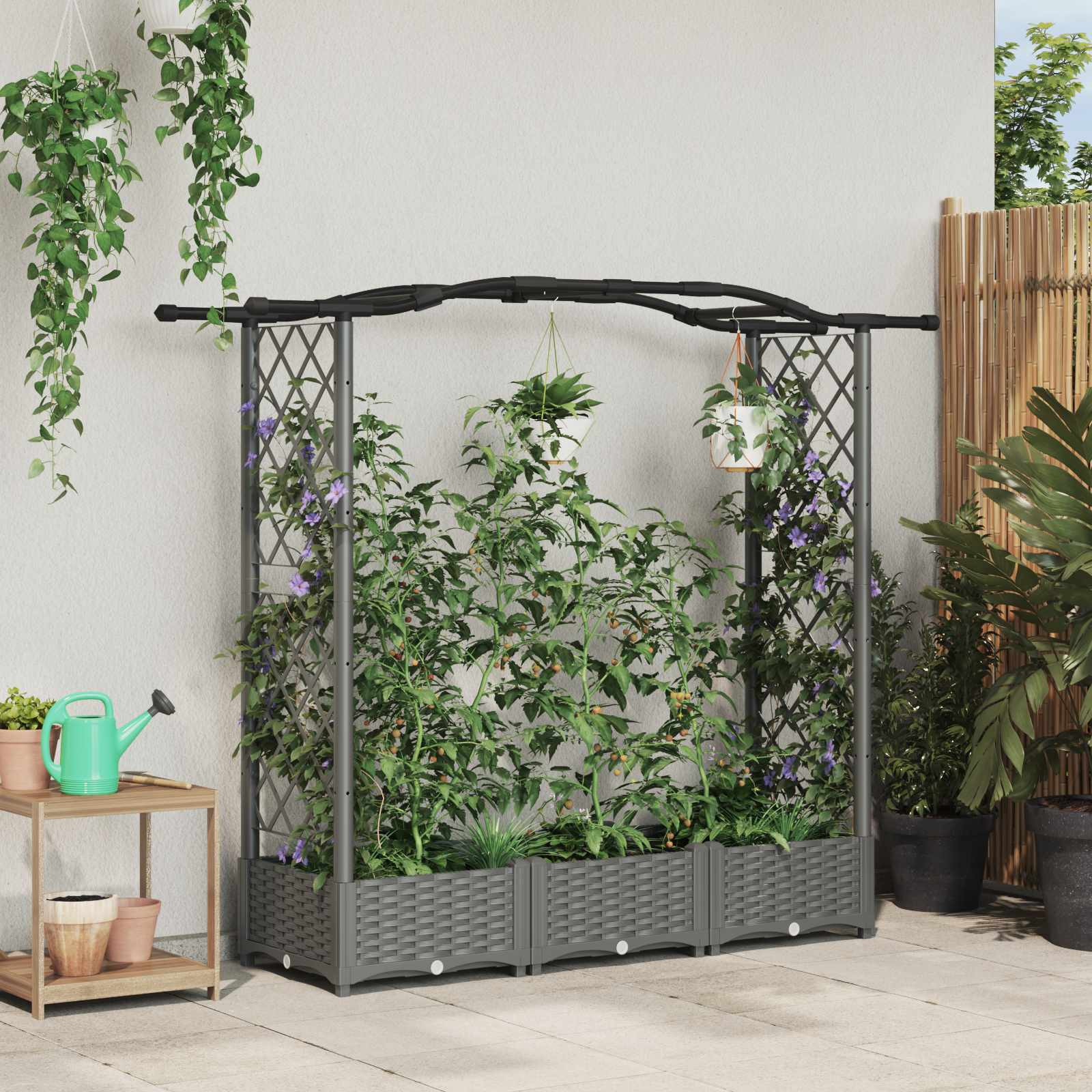 vidaXL Hochbeet mit Rankgitter und Dach Hellgrau 169 x 40 x 123 cm PP