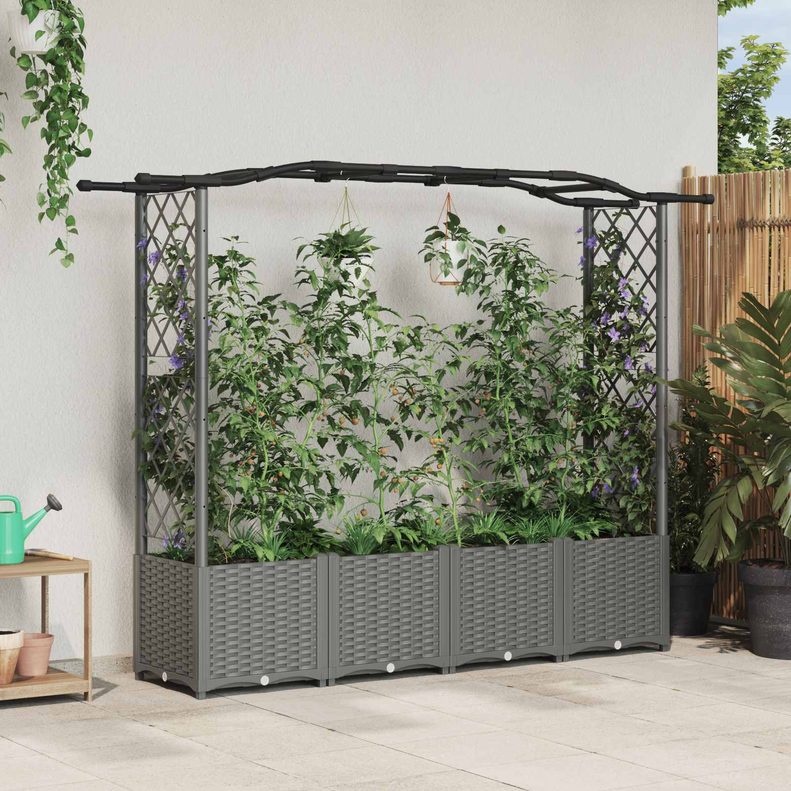 vidaXL Hochbeet mit Rankgitter und Dach Hellgrau 204 x 40 x 138 cm PP