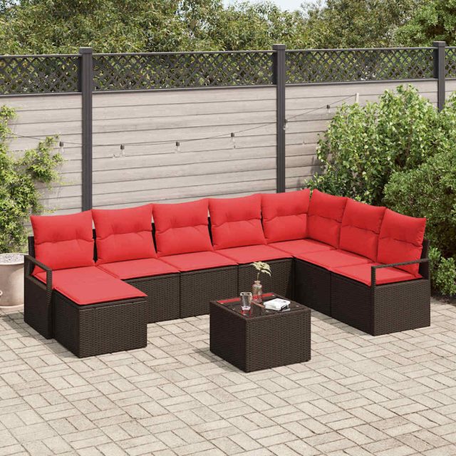 vidaXL Sofa Set mit Kissen 9 pcs Braun Poly-Rattan