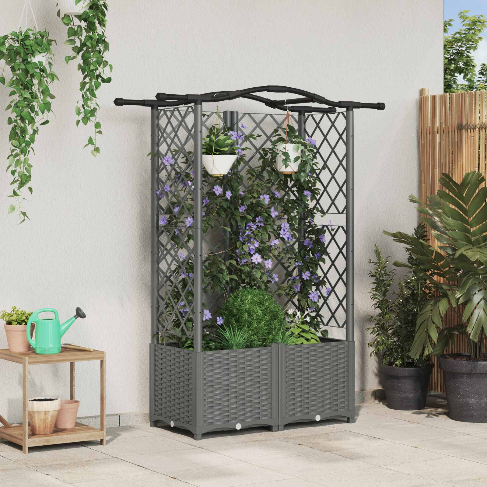 vidaXL Hochbeet mit Rankgitter und Dach Hellgrau 122 x 40 x 138 cm PP