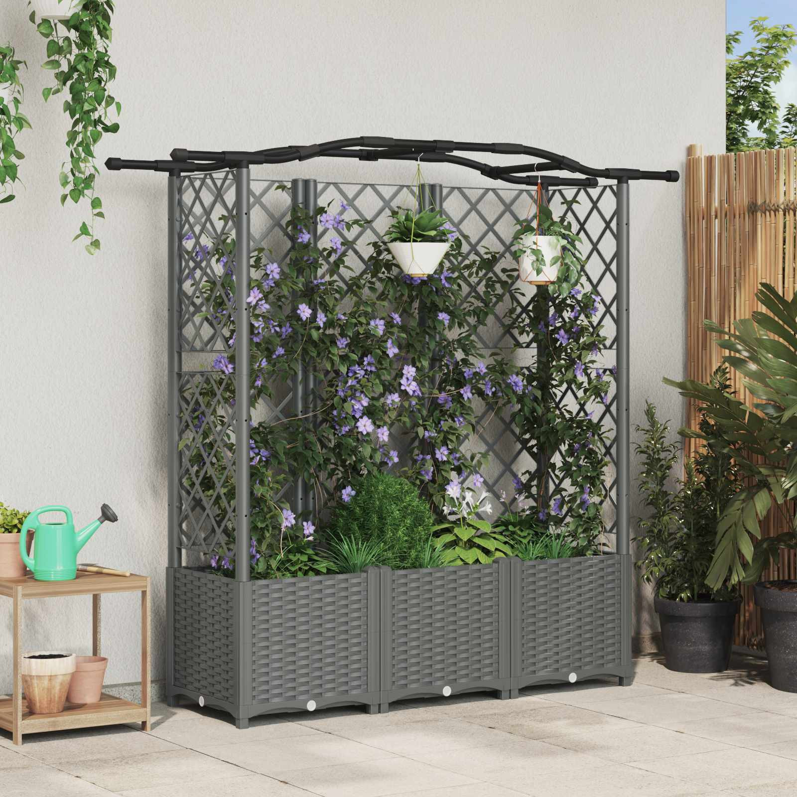 vidaXL Hochbeet mit Rankgitter und Dach Hellgrau 163 x 40 x 138 cm PP