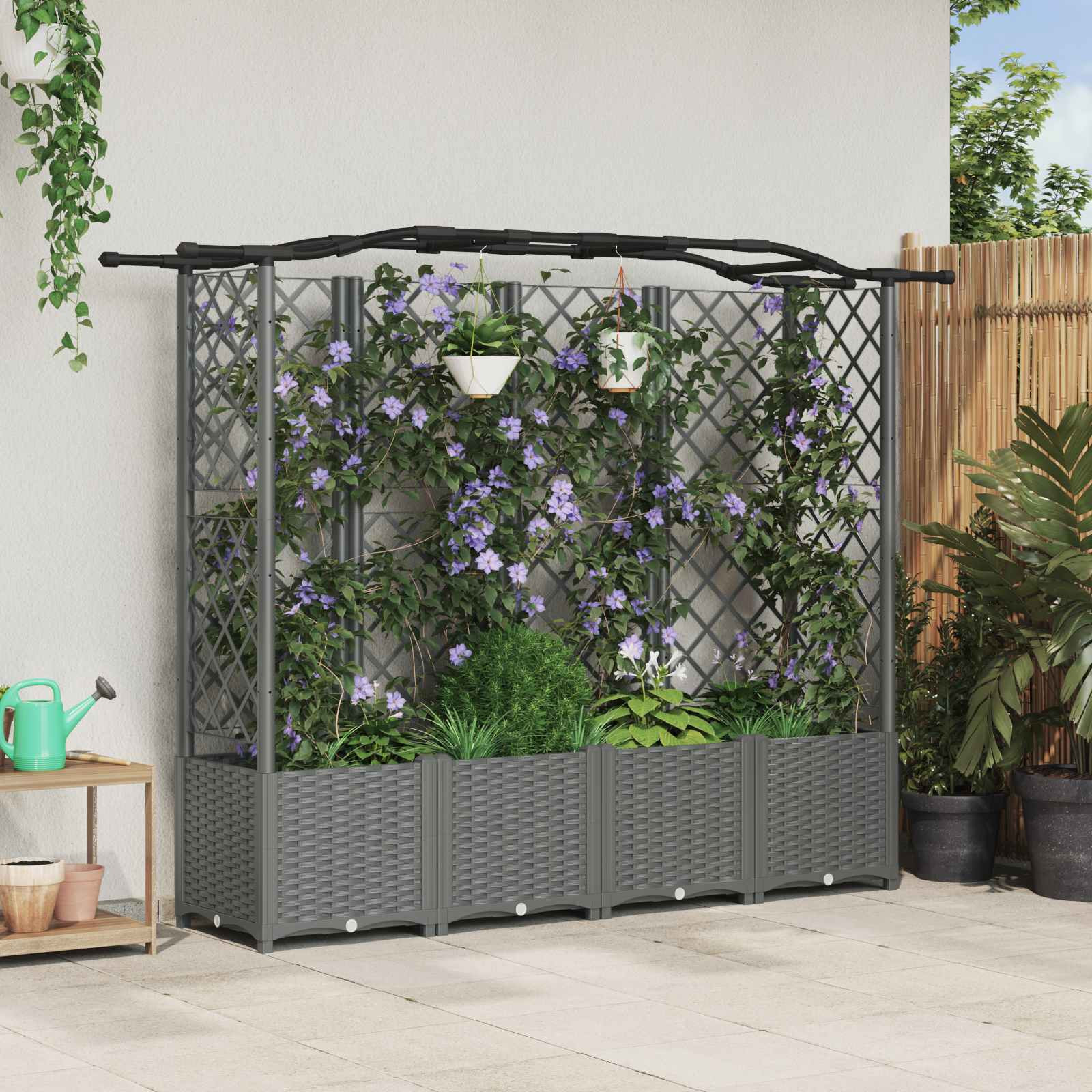 vidaXL Hochbeet mit Rankgitter und Dach Hellgrau 204 x 40 x 138 cm PP