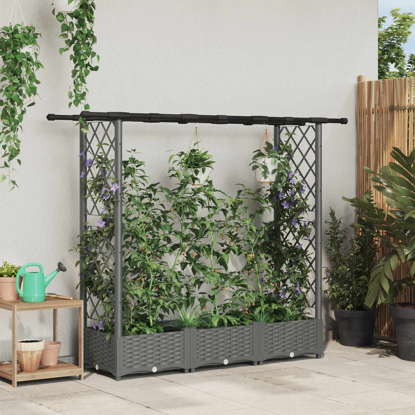 vidaXL Hochbeet mit Rankgitter und Dach Hellgrau 164 x 40 x 121 cm PP