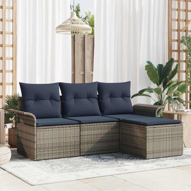 vidaXL Gartensofa-set mit Kissen 4 pcs Grau Poly-Rattan