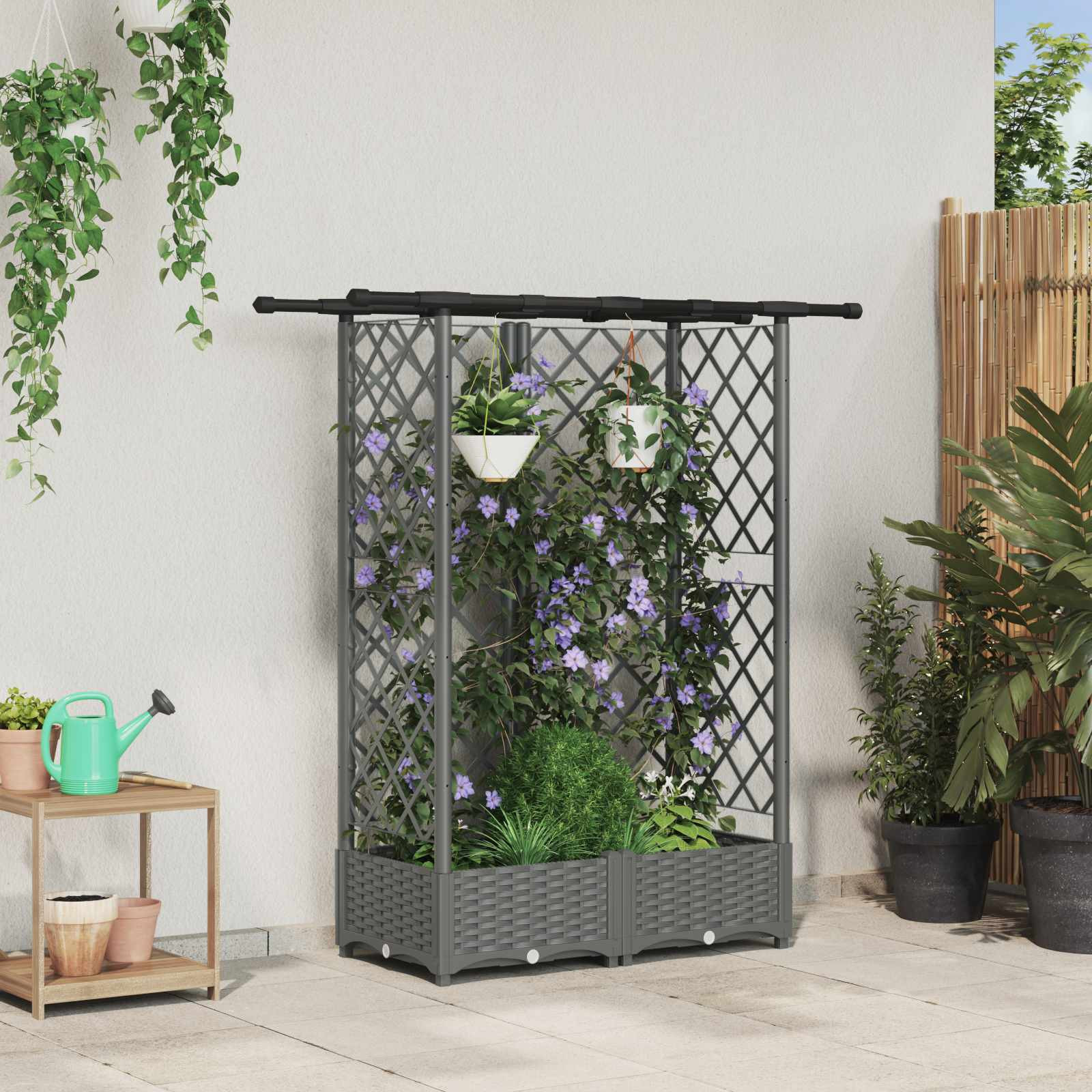 vidaXL Hochbeet mit Rankgitter und Dach Hellgrau 124 x 40 x 121 cm PP