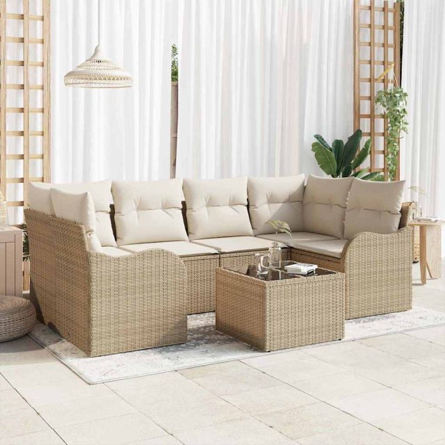 vidaXL Gartensofa-set Beige 55 x 55 x 37 cm Poly-Rattan