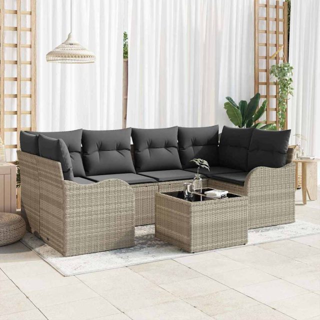 vidaXL Gartensofa-set Hellgrau 55 x 55 x 37 cm Poly-Rattan