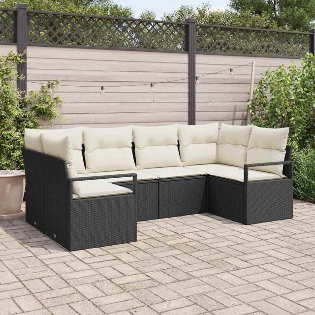 vidaXL Sofa Set mit Kissen 6 pcs Schwarz Poly Rattan