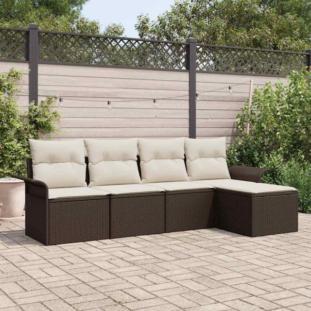 vidaXL Outdoor-Sofa mit Kissen 5 pcs Braun Poly-Rattan