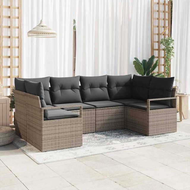 vidaXL Sofa Set mit Kissen 6 pcs Grau Poly-Rattan