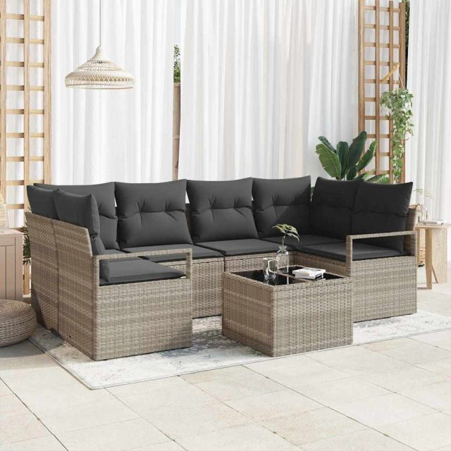 vidaXL Sofa Set 7 pcs Hellgrau und Dunkelgrau Poly-Rattan