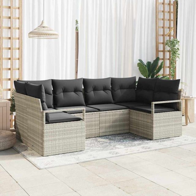 vidaXL Sofa Set mit Kissen 6 pcs Hellgrau Poly Rattan