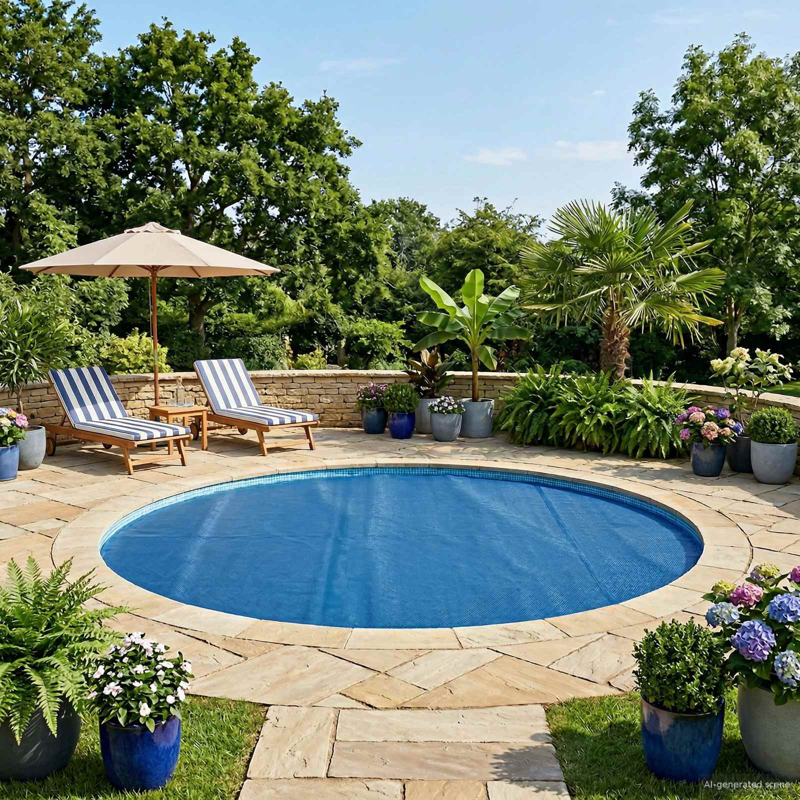 vidaXL Sonnendeck für Pools Extra Schwer Ø 300 cm 400 μm Rund PE Blau