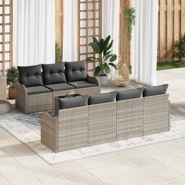 vidaXL Gartensofa-set Hellgrau 55 x 55 x 37 cm Poly-Rattan