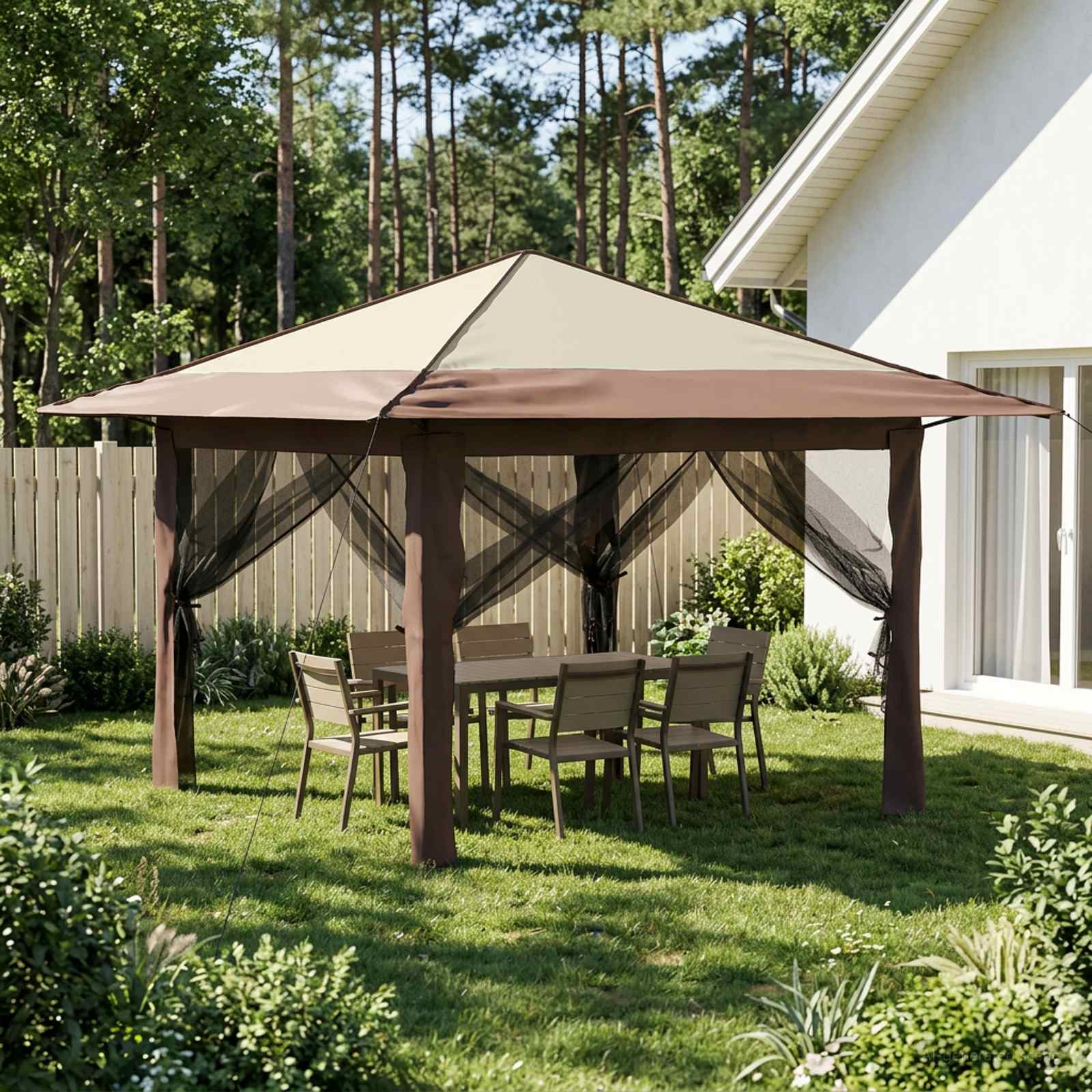 vidaXL Gazebo mit 4 Seitenwänden 3,3 x 3,3 m Creme und Braun