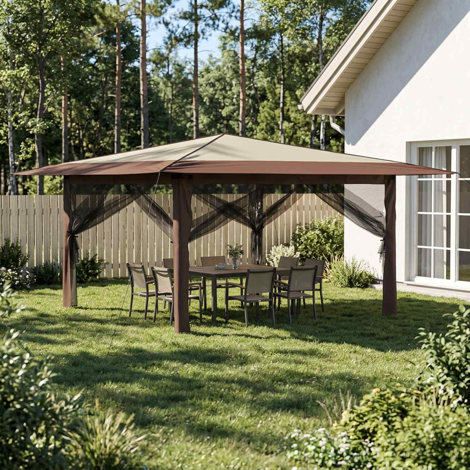 vidaXL Pavillon mit 4 Seitenwänden 4 x 4 m Creme und Braun