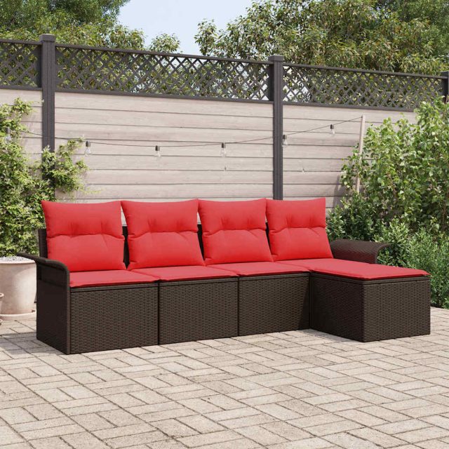 vidaXL Gartensofa-set mit Kissen 5 pcs Braun Poly-Rattan