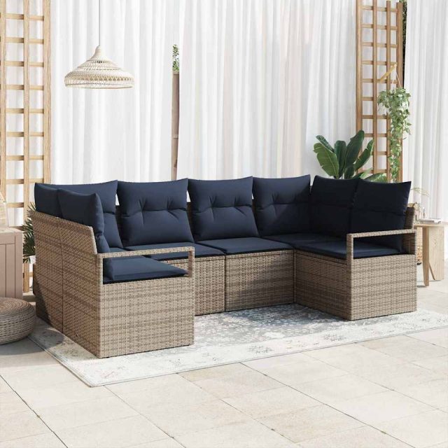 vidaXL Sofa Set mit Kissen 6 pcs Grau Poly Rattan