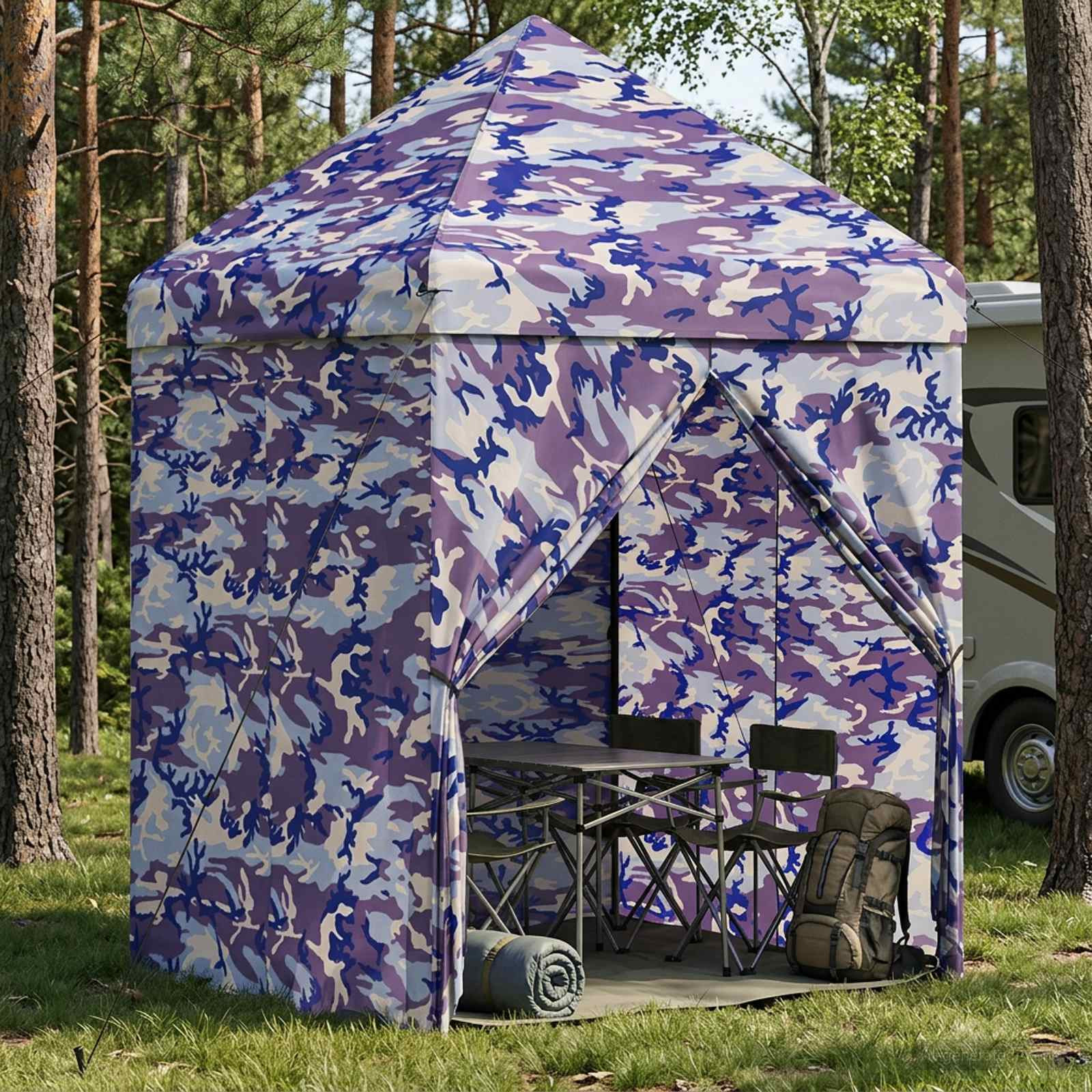 vidaXL Pop-up Pavillon mit 4 Seitenwänden 2,9 x 2,9 m Blaue Camouflage