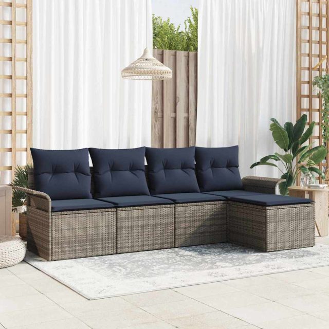 vidaXL Gartensofa-set mit Kissen 5 pcs Grau Poly-Rattan