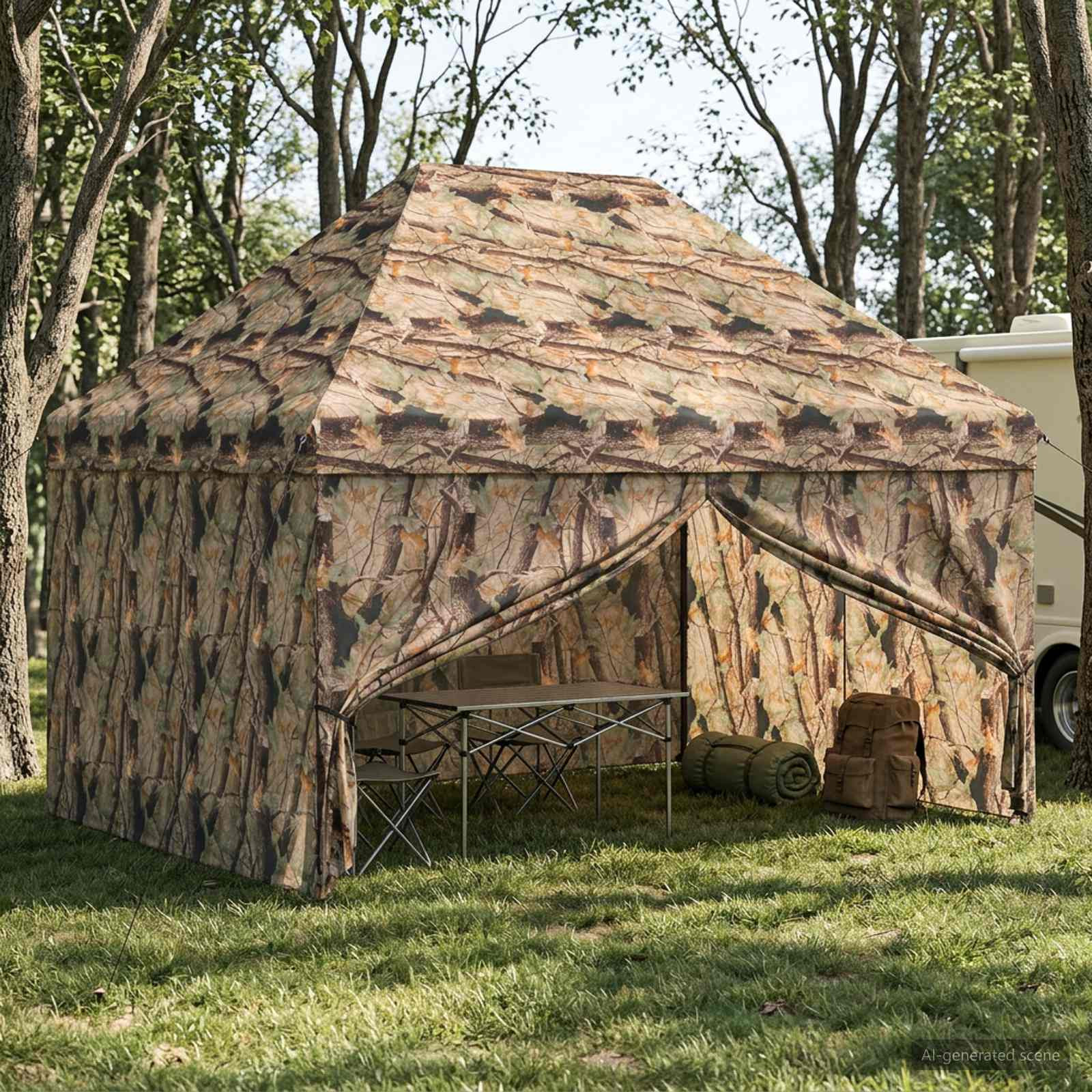 vidaXL Pop-up Pavillon mit 4 Seitenwänden 3 x 4,5 m Wald-Tarnfarbe