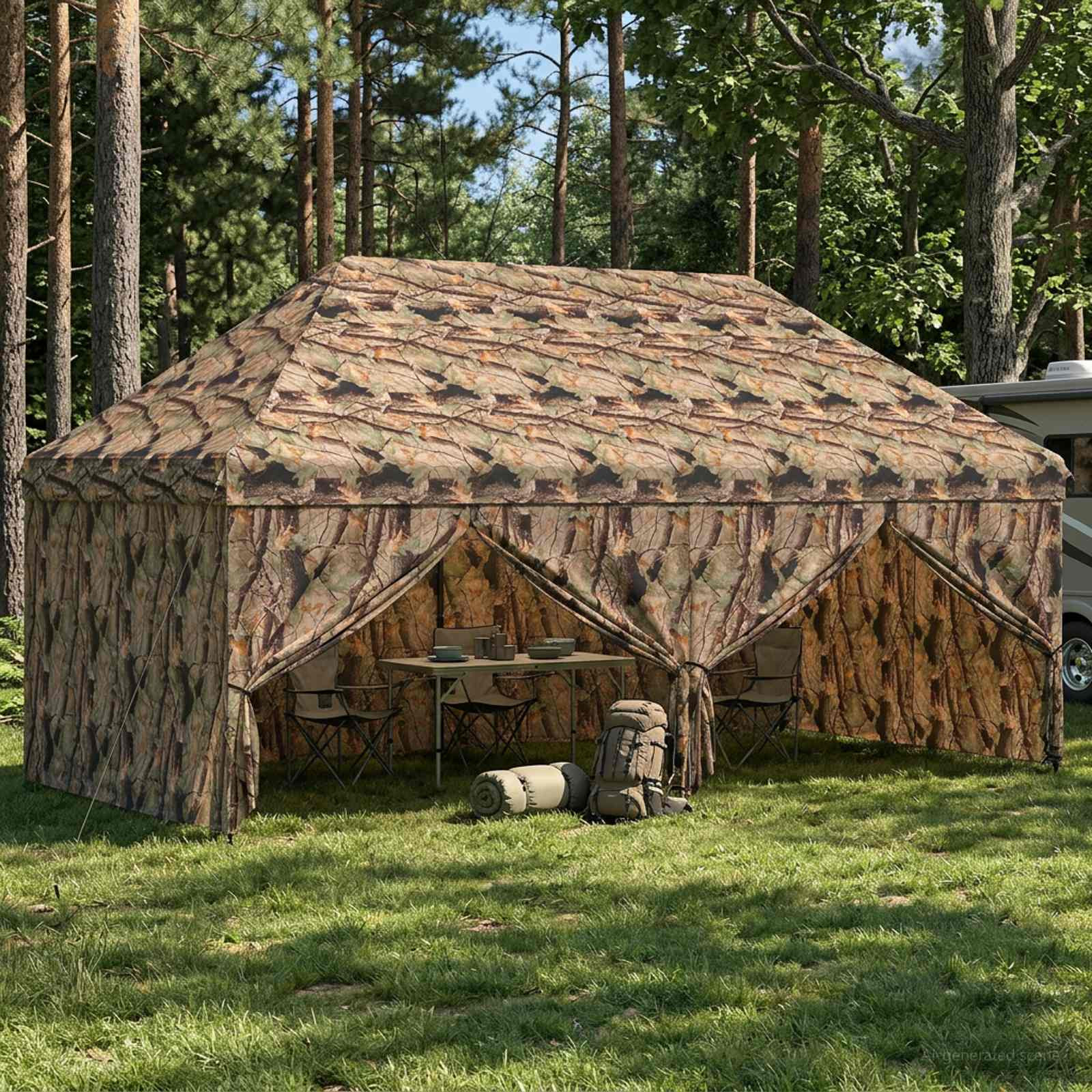 vidaXL Pop-up Pavillon mit 4 Seitenwänden 3 x 6 m Wald-Tarnfarbe