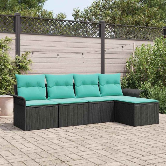 vidaXL Gartensofa-set mit Kissen 5 pcs Schwarz Poly-Rattan