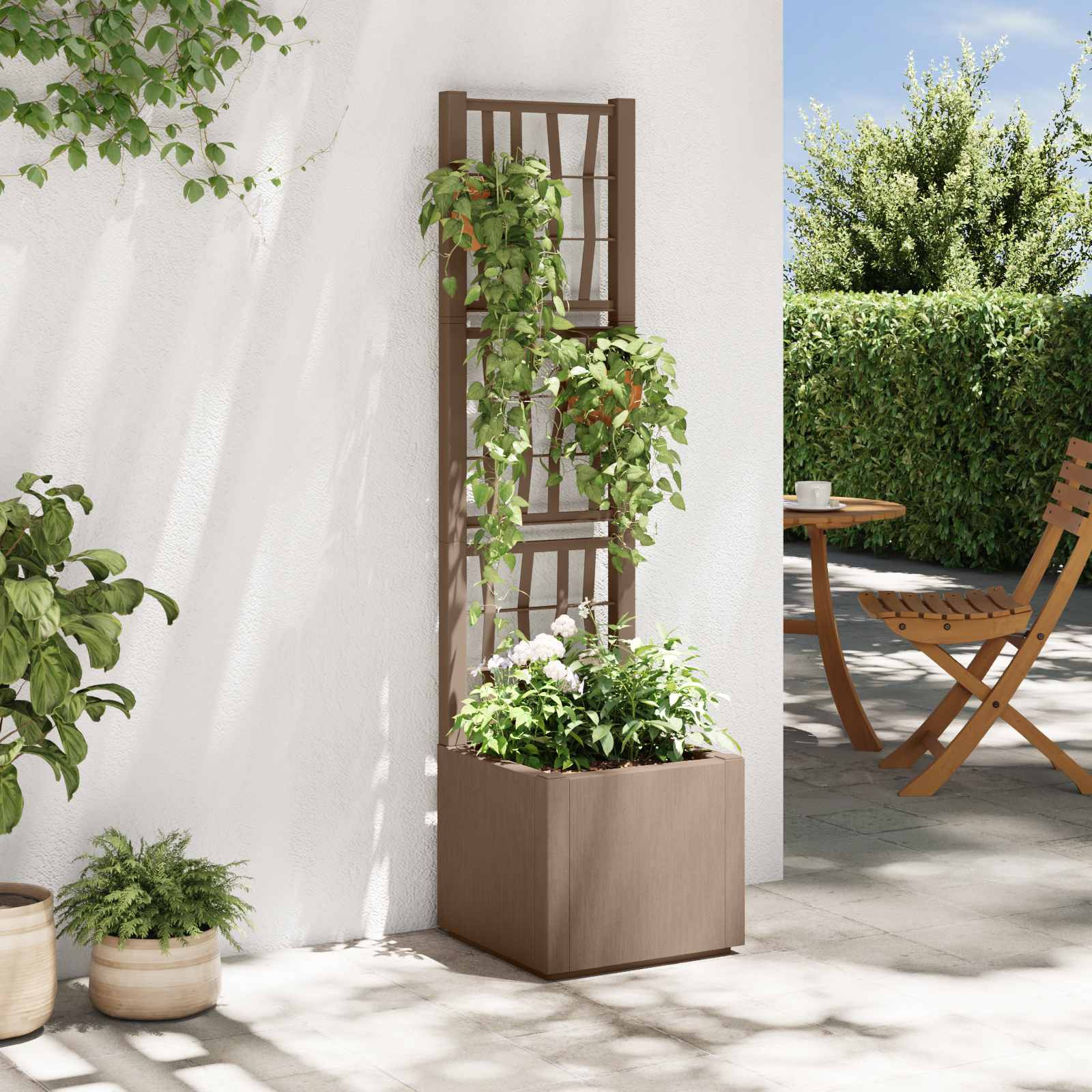 vidaXL Gartenpflanzer mit Gitter Braun 36 x 36 x 140 cm PP