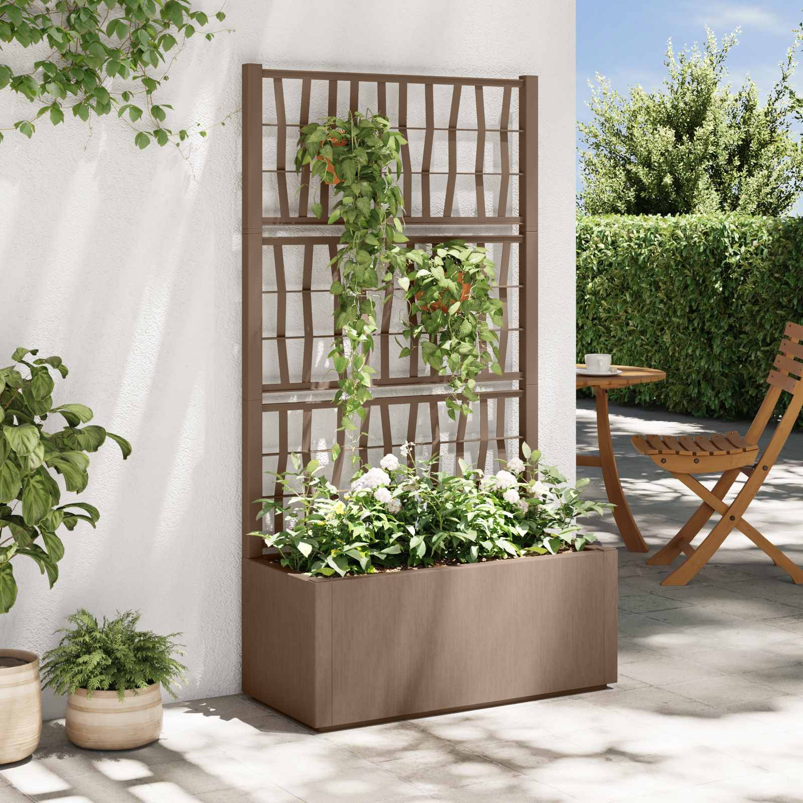 vidaXL Gartenpflanzer mit Gitter Braun 80 x 36 x 140 cm PP