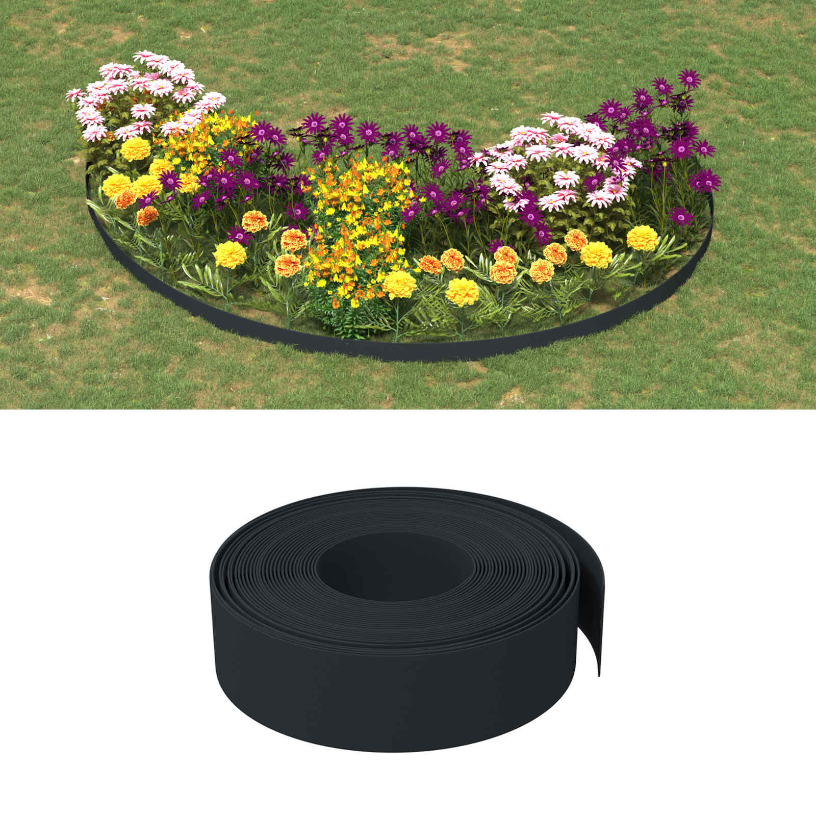 vidaXL Gartenumrandung 25 m 15 cm PE Schwarz