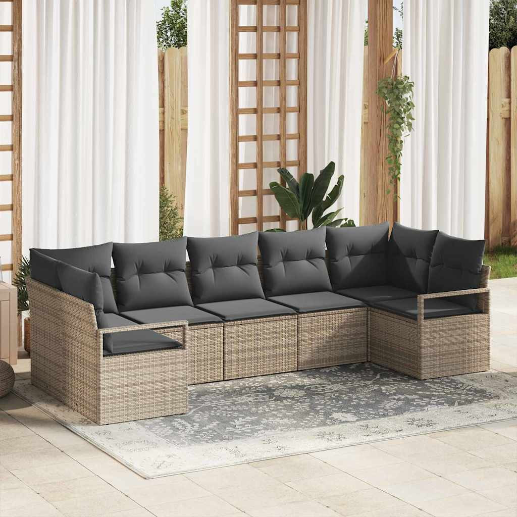 vidaXL Sofa Set mit Kissen 7 pcs Grau Poly Rattan