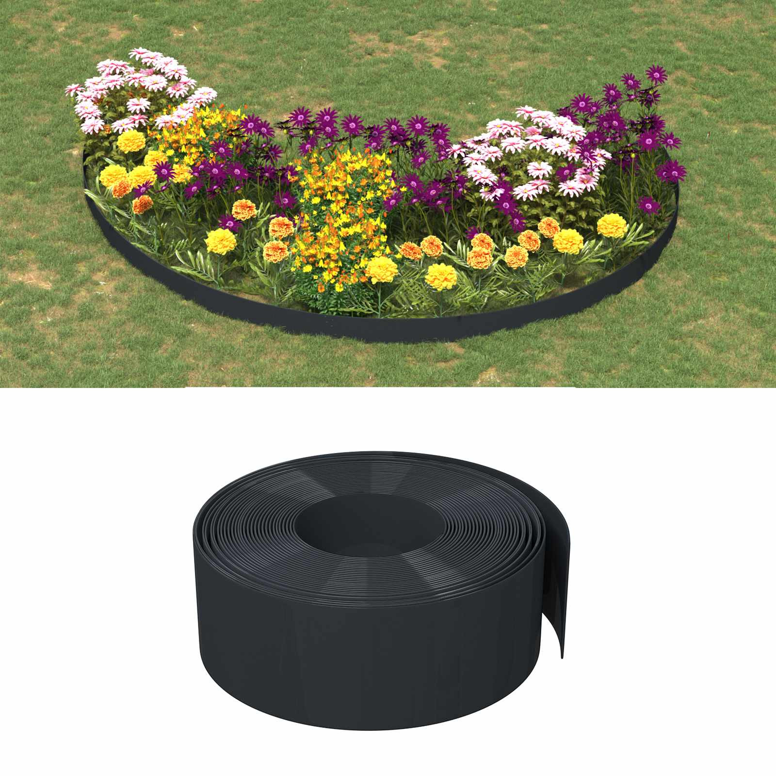 vidaXL Gartenumrandung 25 m 20 cm PE Schwarz