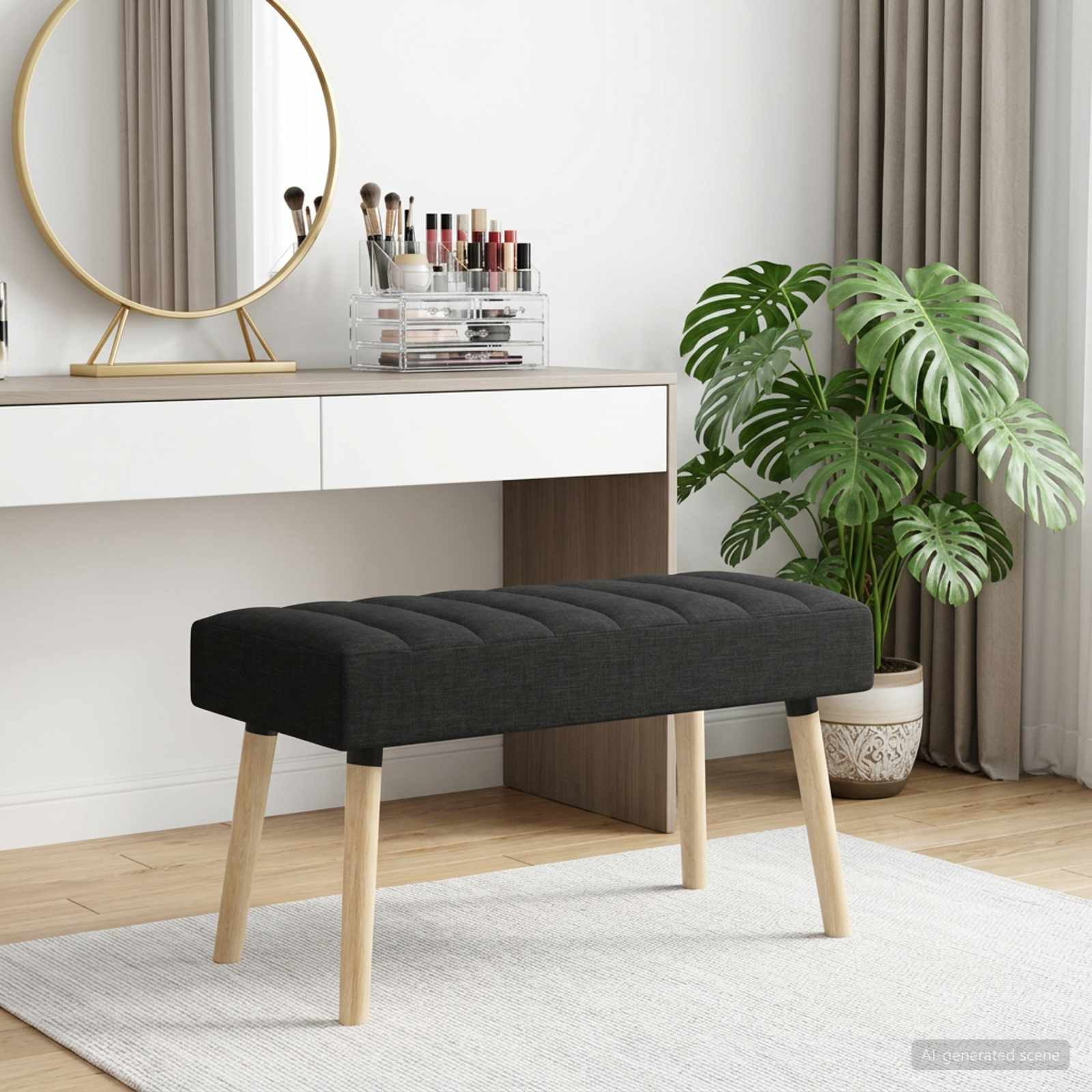 vidaXL Kanalgepolsterte Bank Schwarz 80 x 40 x 46 cm Stoff