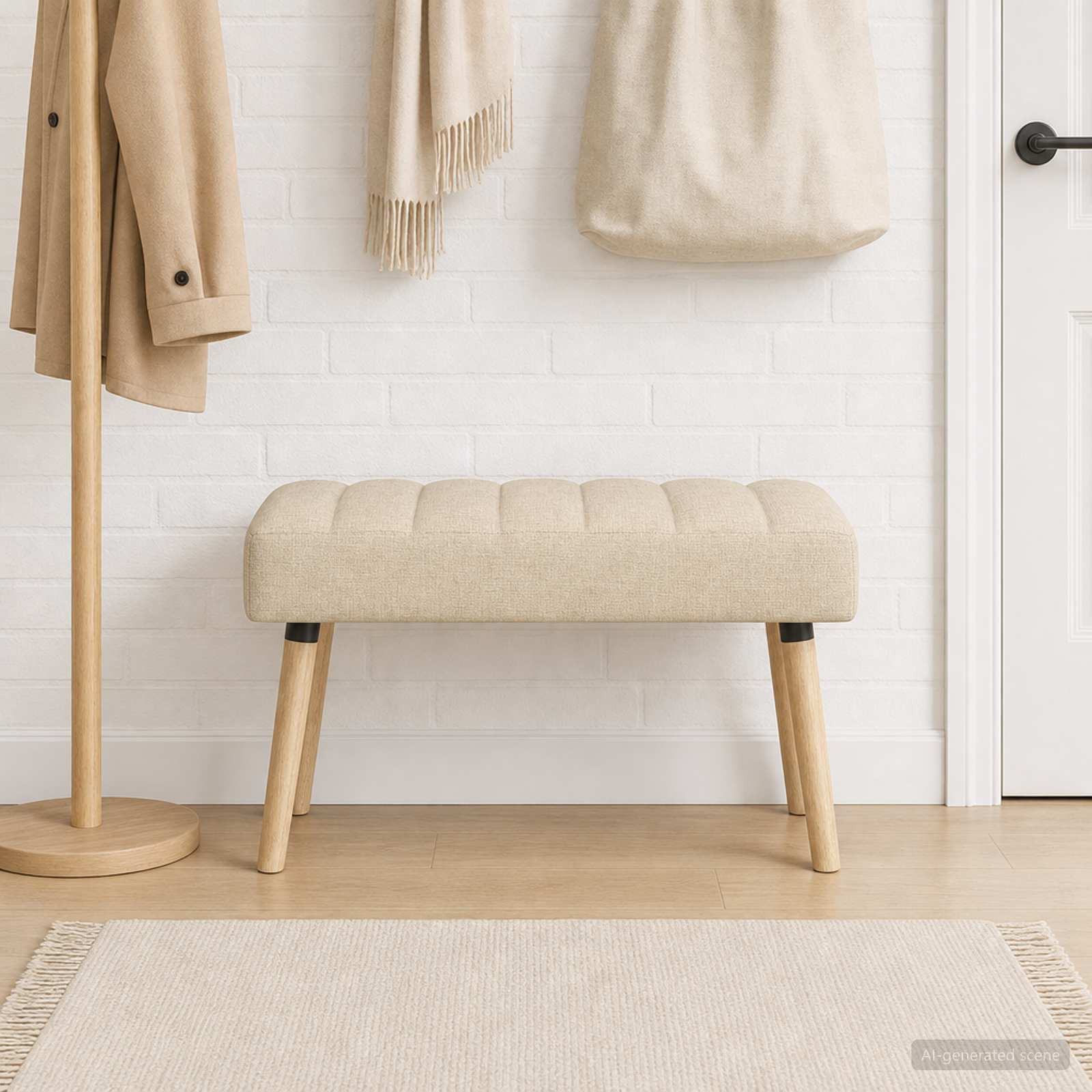 vidaXL Kanalgepolsterte Bank Creme 80 x 40 x 46 cm Stoff