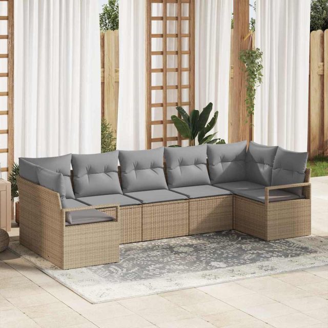 vidaXL Sofa Set mit Kissen 7 pcs Beige Poly Rattan