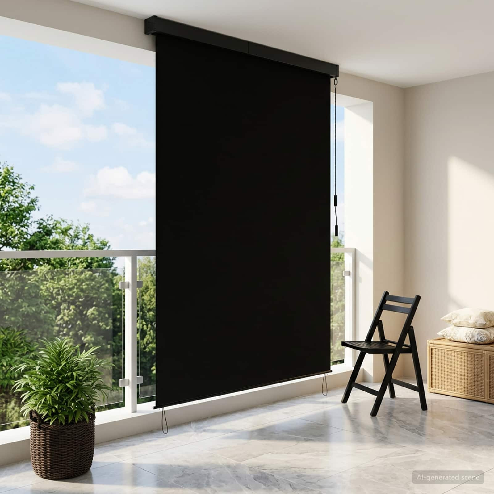 vidaXL Rollo Schwarz 60 x 250 cm Stoff und Aluminium
