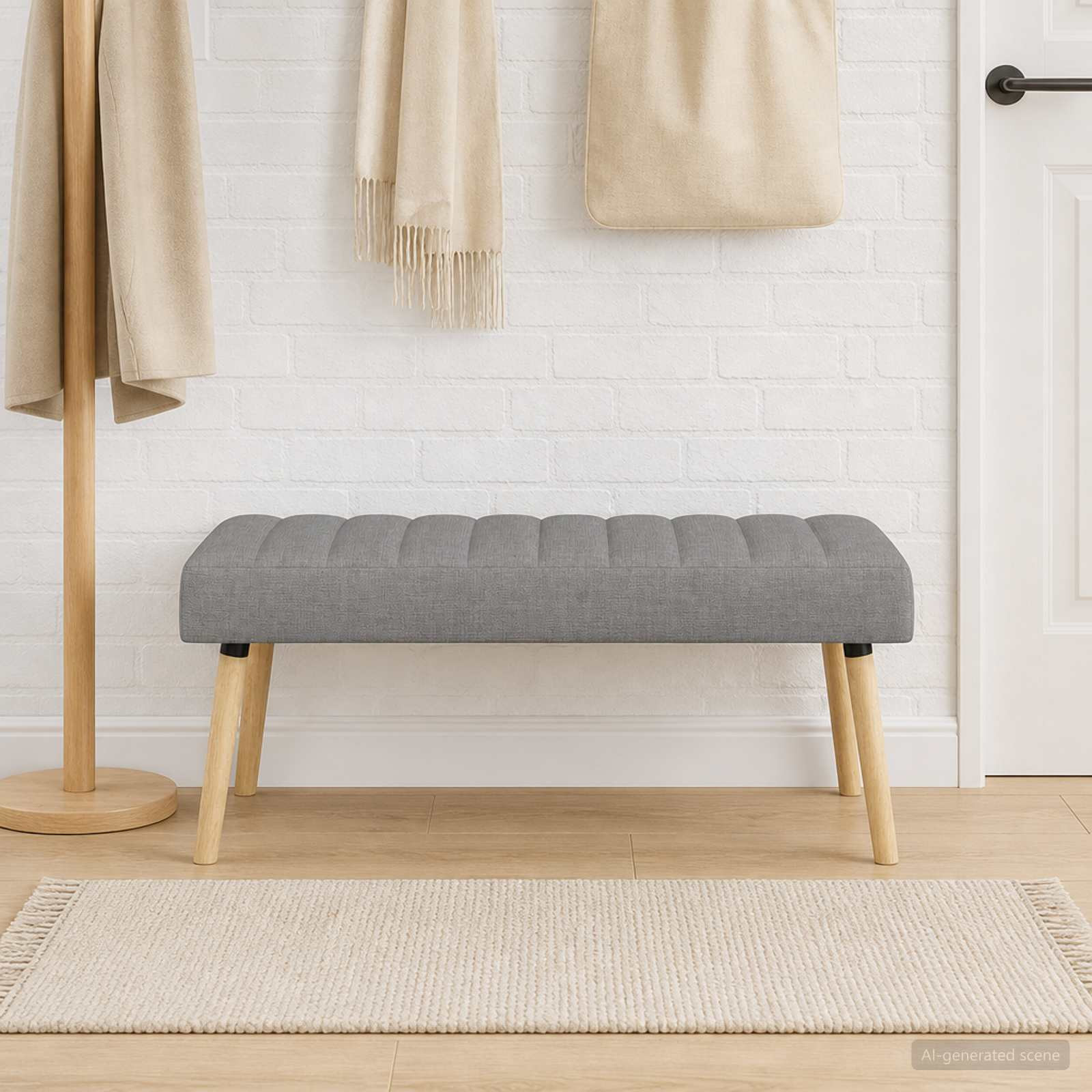 vidaXL Kanalgepolsterte Bank Hellgrau 110 x 40 x 46 cm Stoff