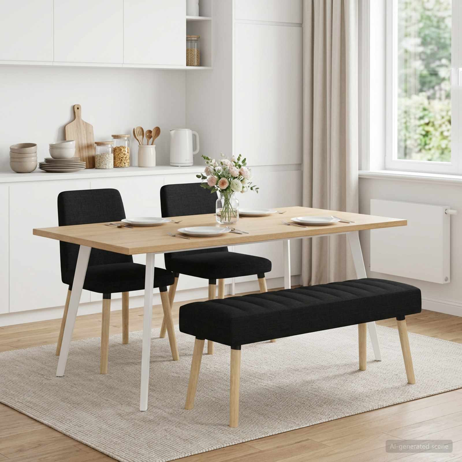 vidaXL Kanalgepolsterte Bank Schwarz 110 x 40 x 46 cm Stoff