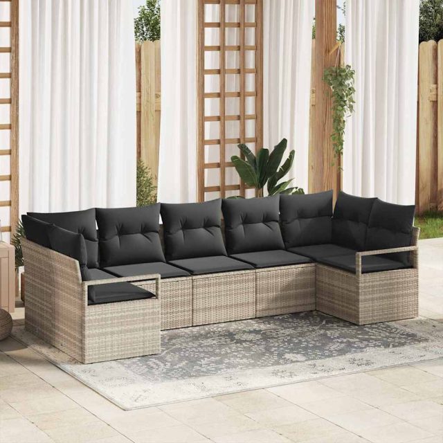 vidaXL Sofa Set mit Kissen 7 pcs Hellgrau Poly Rattan