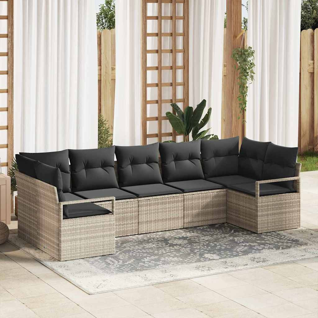 vidaXL Sofa Set mit Kissen 7 pcs Hellgrau Poly Rattan