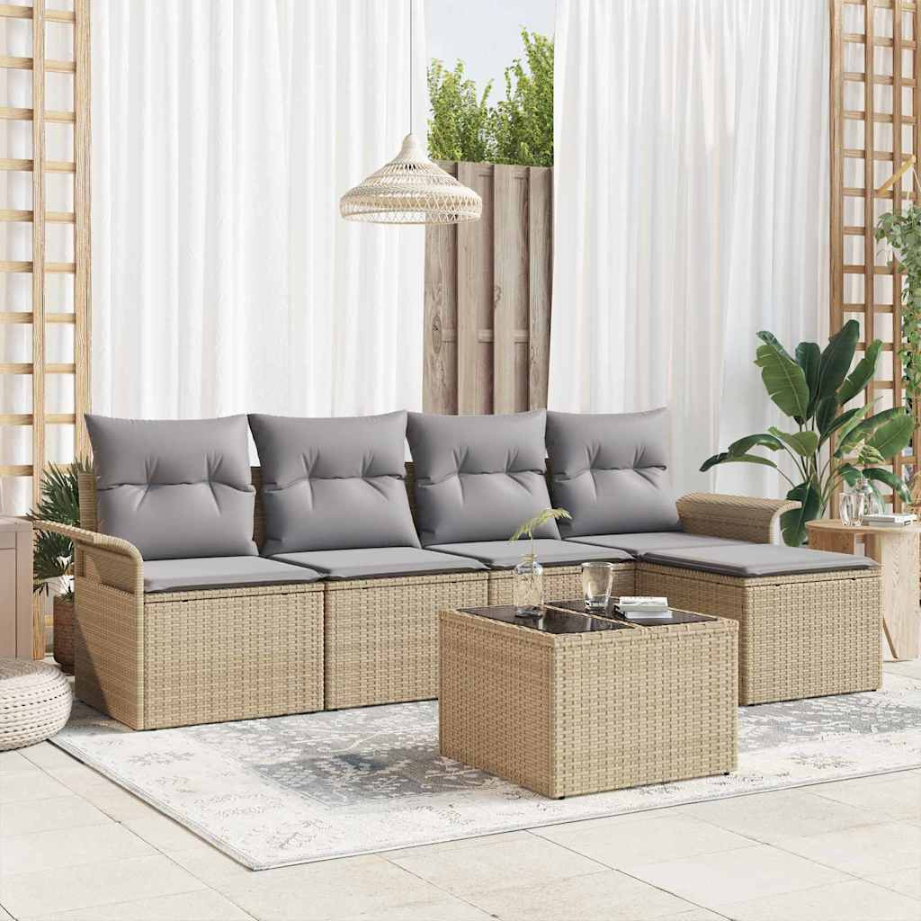 vidaXL Outdoor-Sofa mit Kissen 6 pcs Beige Poly-Rattan