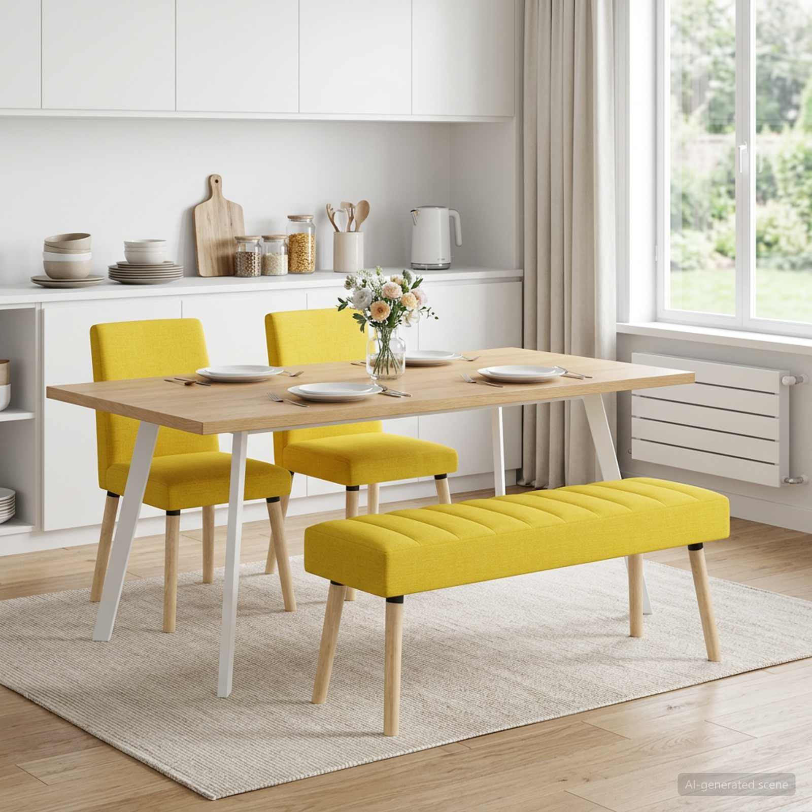 vidaXL Kanalgepolsterte Bank Helles Gelb 110 x 40 x 46 cm Stoff